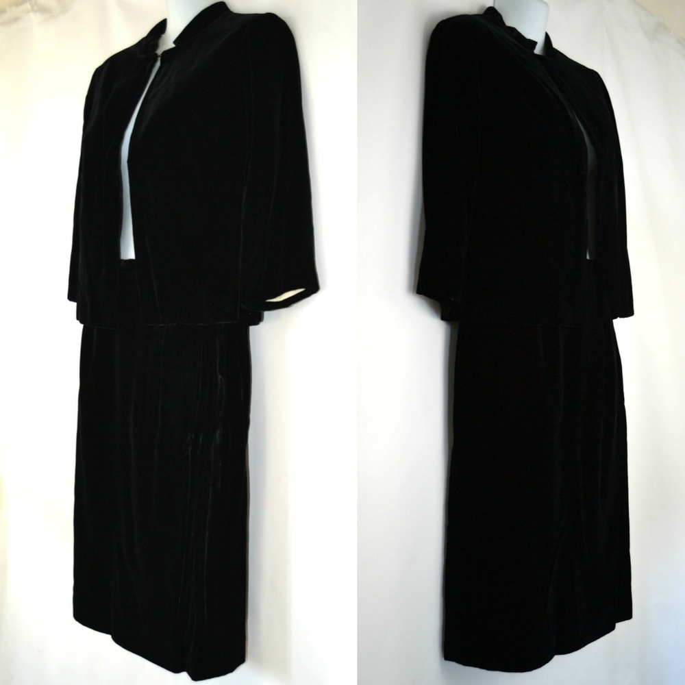 1950s Black Velvet Caplet Jacket and Skirt